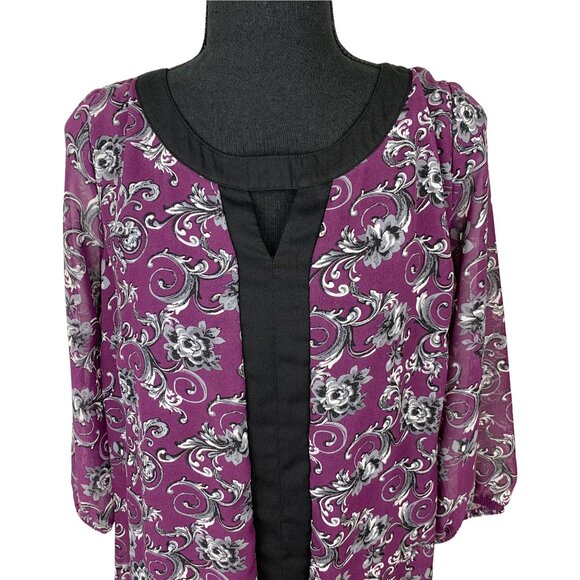 Purple Abstract Top Three Quarter Sleeve - Picture 2 of 8